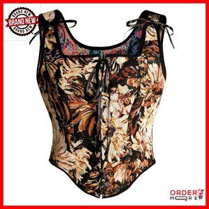 Vintage Floral Overbust Corset Renaissance Lace Up Bustier Top Adjustable